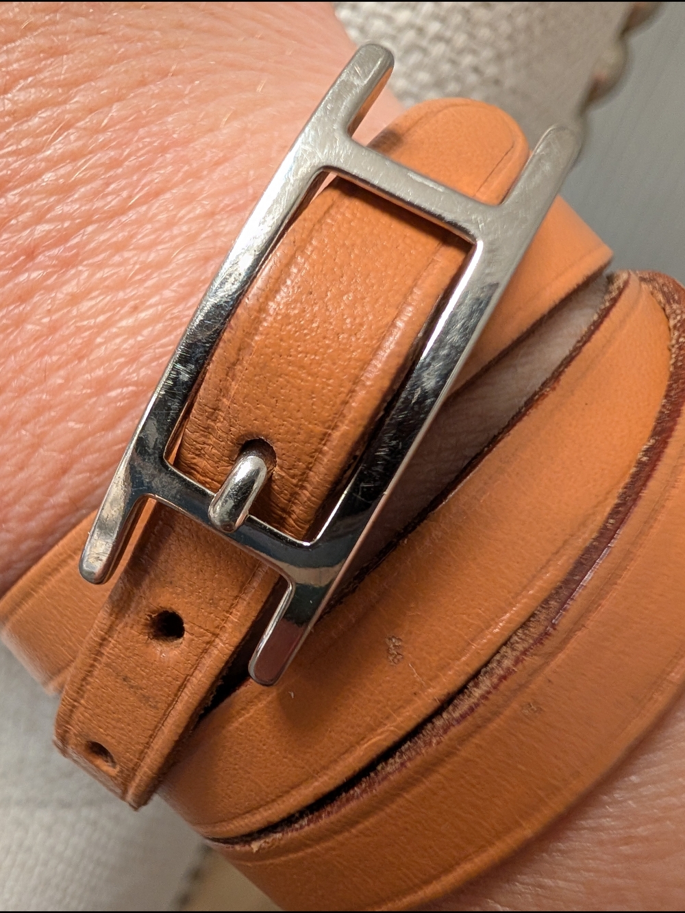 Hermes Hapi Quad Tour Leather Wrap Bracelet In Tan - Picture 5 of 12